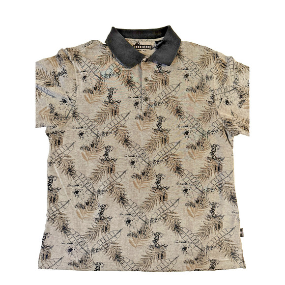 John Henry Polo Shirt Men Large Gray Black Tan Leaf Pattern Casual Retro Vintage - Picture 1 of 3